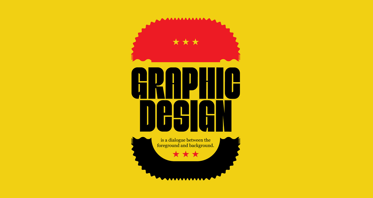 Typography poster with a yellow background and a burger image